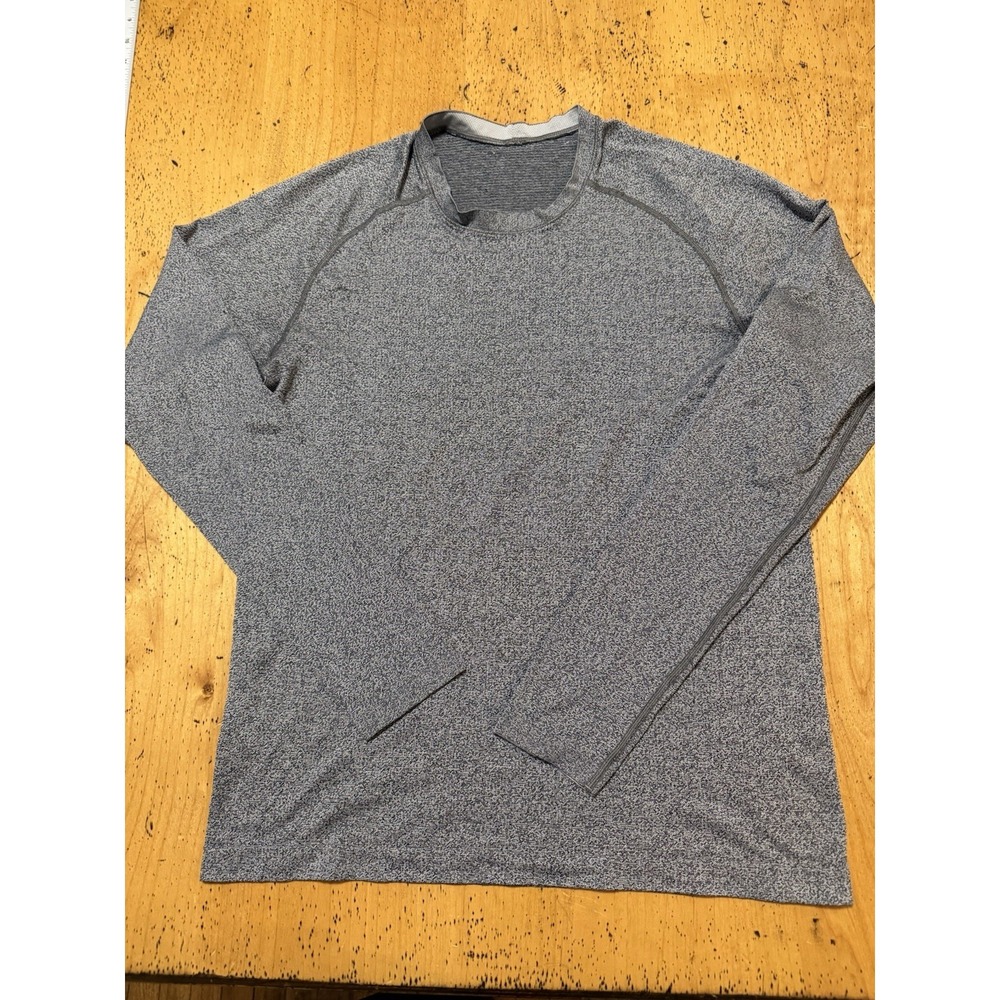 Lululemon Medium Metal Vent Tech Long Sleeve Shirt Mens Grey Black Space Dye